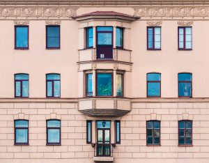 Oriel windows on historic building 