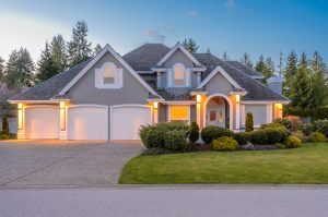 A luxury home at night